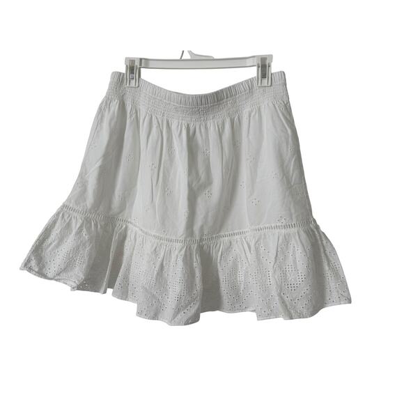 Madewell White Eyelet Knee Length 100% Cotton Skirt Elastic Waist Medium - Picture 1 of 4